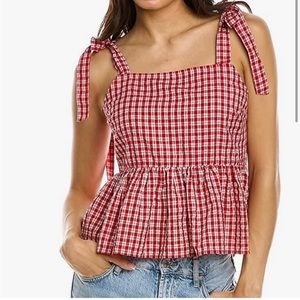 Madewell Rosalie gingham tie strap peplum top XL NWT